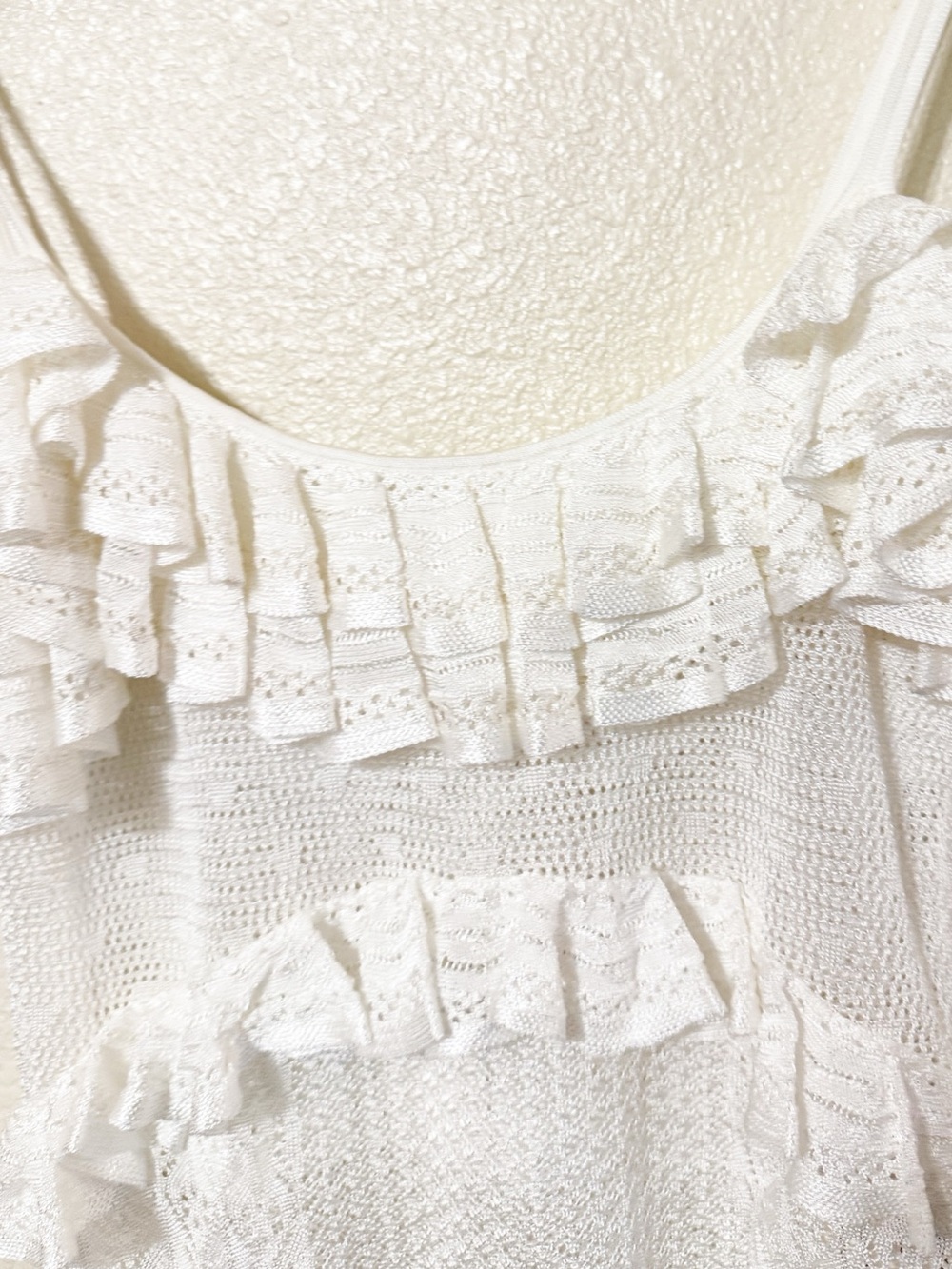 Ulla Johnson Bania Knit Bodysuit in Pearled Ivory Ruffle Pointelle Drop Needle - Picture 8 of 12